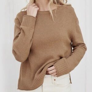 Jenni Kayne Everyday Sweater Wool Blend Knit Dark Camel Tan Large